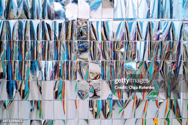 foil photo zone as background, multicolored reflection. abstract background. - survival blanket stock pictures, royalty-free photos & images