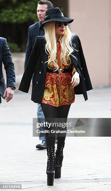 American singer Lady Gaga arrives at the Park Hyatt Melbourne on June 26, 2012 in Melbourne, Australia.