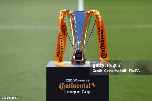 General view of the FA Women's Continental Tyres League Cup trophy prior to the FA Women's Continental Tyres League Cup Final match between Chelsea...