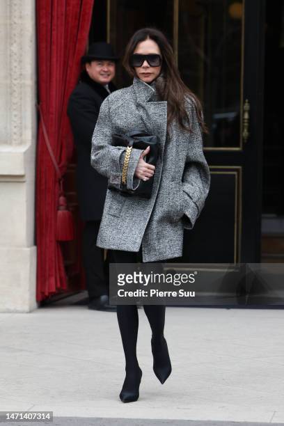 Victoria Beckham is seen leaving her hotel on March 05, 2023 in Paris, France.