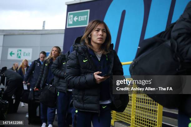 Mana Iwabuchi of Tottenham Hotspur arrives at the stadium prior to the FA Women's Super League match between Manchester City and Tottenham Hotspur at...