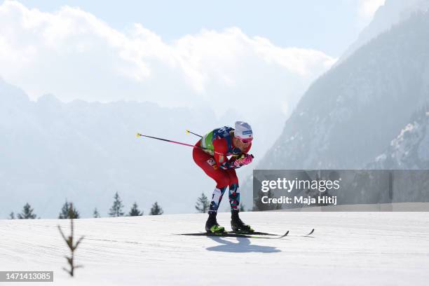 Johannes Hoesflot Klaebo of Norway competes during the Cross-Country Men's 50km Mass Start Classic at the FIS Nordic World Ski Championships Planica...