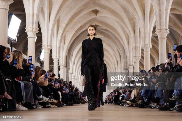 Model walks the runway during the Lanvin Womenswear Fall Winter 2023-2024 show as part of Paris Fashion Week on March 05, 2023 in Paris, France.