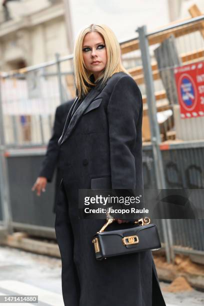 Avril Lavigne is seen arriving at Lanvin show during the Paris Fashion Week - Womenswear Fall Winter 2023 2024 : Day Seven on March 05, 2023 in...