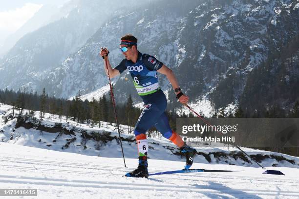 Andrew Musgrave of Great Britain competes during the Cross-Country Men's 50km Mass Start Classic at the FIS Nordic World Ski Championships Planica on...