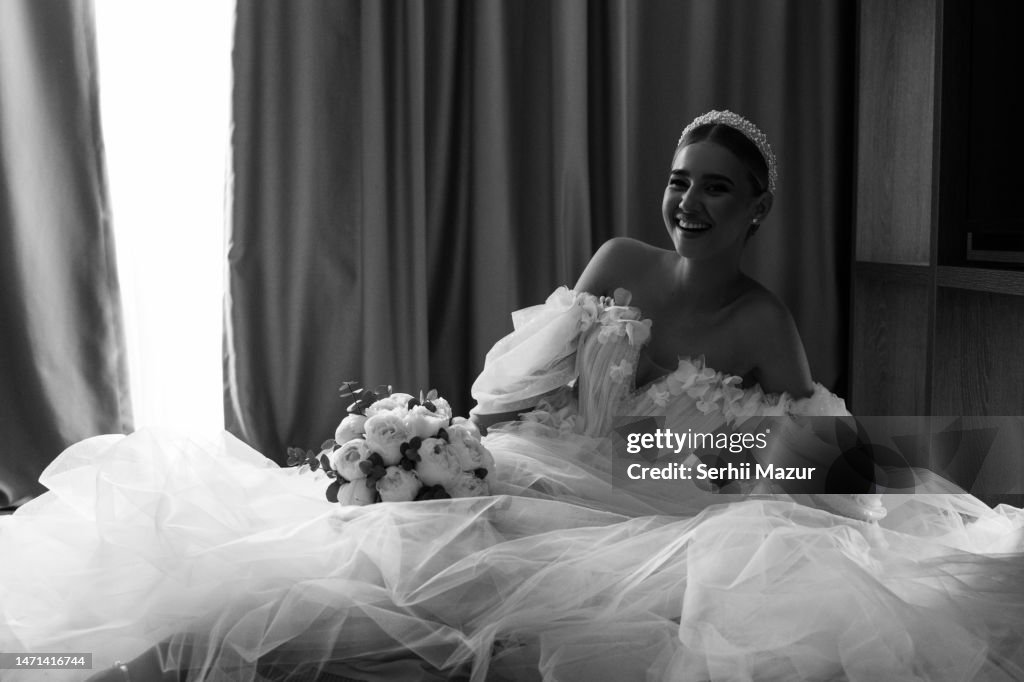Beautiful happy bride - stock photo