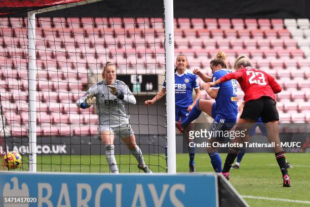 Alessia Russo of Manchester United Women scores their second goal during the FA Women's Super League match between Manchester United and Leicester...