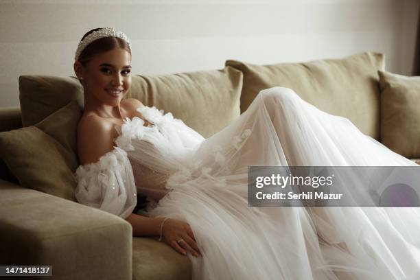 beautiful bride in the morning - stock photo - wedding hair stock pictures, royalty-free photos & images