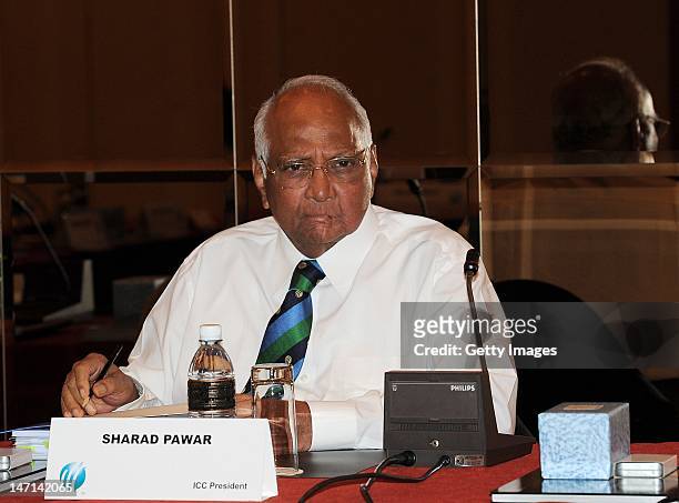 President, Sharad Pawar looks on during the ICC Executive Board meeting convened during the ICC Annual Conference held at the Shangri-La Hotel on...