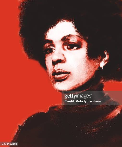 ilustraciones, imágenes clip art, dibujos animados e iconos de stock de retrato de una mujer negra con cabello negro grueso en estilo retro - thick black woman