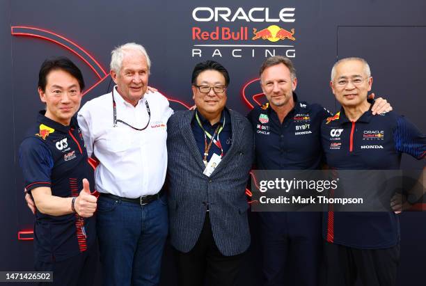 Koji Watanabe, HRC President, Red Bull Racing Team Consultant Dr Helmut Marko, Seiji Kuraishi, Honda Chairman, Red Bull Racing Team Principal...