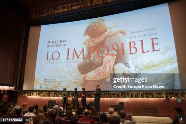 Film director Juan Antonio Bayona and doctor Maria Belon during a special screening of the film 'The Impossible', at the Aribau Cinema, on March 4 in...