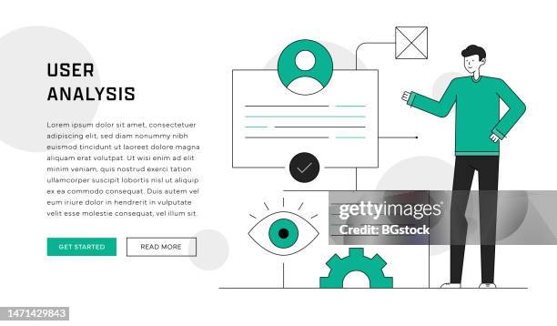 user analysis concept for web page, web banner design - responsive device mockup stock illustrations