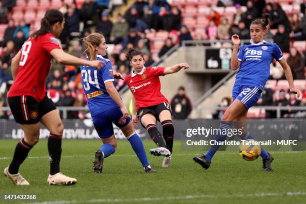 Lucia Garcia of Manchester United Women scores their fifth goal during the FA Women's Super League match between Manchester United and Leicester City...