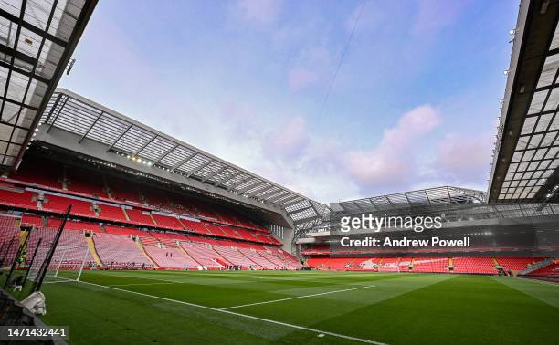 General view of Anfield before the Premier League match between Liverpool FC and Manchester United at Anfield on March 05, 2023 in Liverpool, England.
