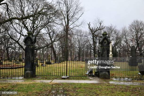 entrance gate into the old cemetery - cemetery entrance stock pictures, royalty-free photos & images