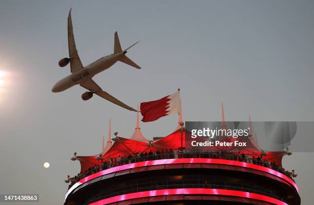 Gulf Air aerial display is seen over the circuit during the F1 Grand Prix of Bahrain at Bahrain International Circuit on March 05, 2023 in Bahrain,...