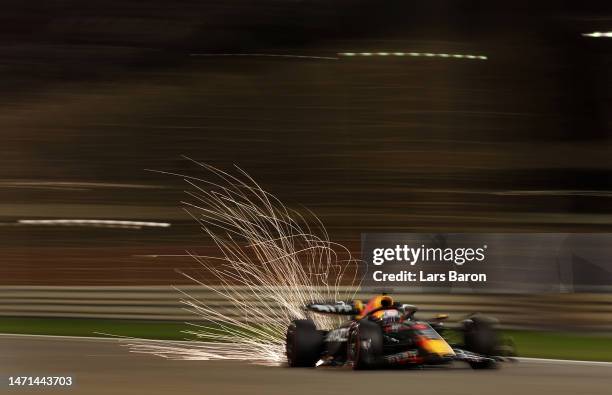 Max Verstappen of the Netherlands driving the Oracle Red Bull Racing RB19 on track during the F1 Grand Prix of Bahrain at Bahrain International...