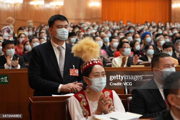 Chairman of the Chinese Basketball Association Yao Ming, also a deputy to the 14th National People's Congress , attends the opening meeting of the...