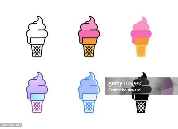 eiscreme-symbol. 6 verschiedene stile. bearbeitbarer strich. - eisbecher stock-grafiken, -clipart, -cartoons und -symbole