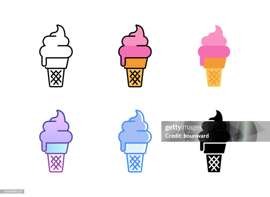 Ice cream icon. 6 Different styles. Editable stroke.