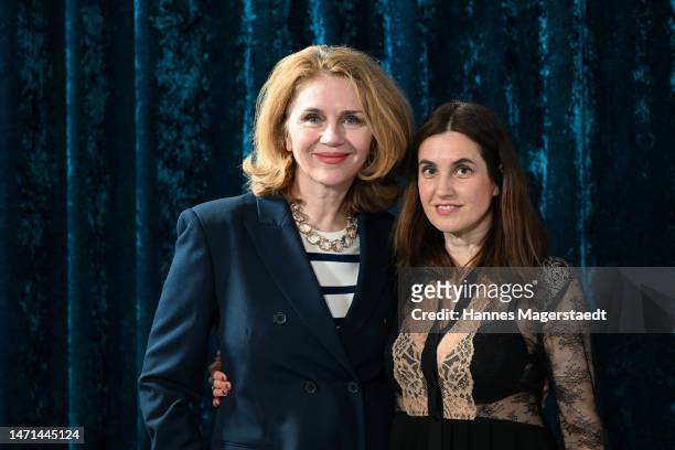 Actress Valentina Sauca and Mirijam Verena Jeremic attend the "Loslassen" Premiere at Astor Filmlounge on March 05, 2023 in Munich, Germany.