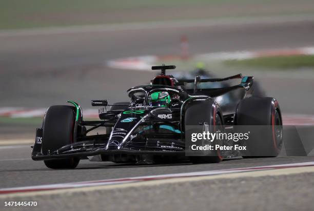 George Russell of Great Britain driving the Mercedes AMG Petronas F1 Team W14 on track during the F1 Grand Prix of Bahrain at Bahrain International...