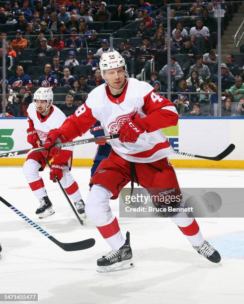 Alex Chiasson of the Detroit Red Wings skates against the New York Islanders at the UBS Arena on March 04, 2023 in Elmont, New York.