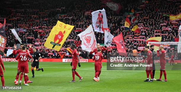 Liverpool Team before the Premier League match between Liverpool FC and Manchester United at Anfield on March 05, 2023 in Liverpool, England.