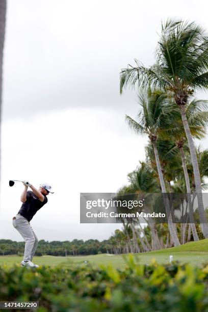 Anders Albertson of the United States hits his first shot on the 2nd hole during the final round of the Puerto Rico Open at Grand Reserve Golf Club...