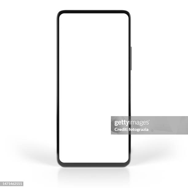 modern smart phone front view with clipping path for the screen - écran blanc photos et images de collection