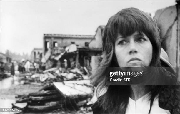 Photo dated 25 July 1972 of US actress Jane Fonda visiting Hanoi.