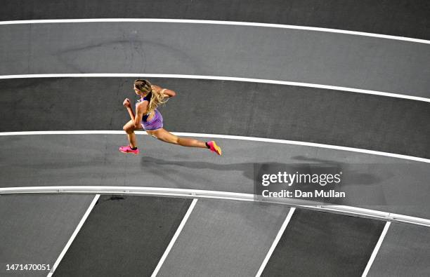 Keely Hodgkinson of Great Britain competes during the Women's 800m Final during Day 3 of the European Athletics Indoor Championships at the Atakoy...