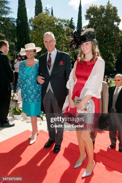 Prince Gundakar of Liechtenstein with his wife Princess Marie of Liechtenstein and their daughter Princess Marie Imaculata of Liechtenstein attend...