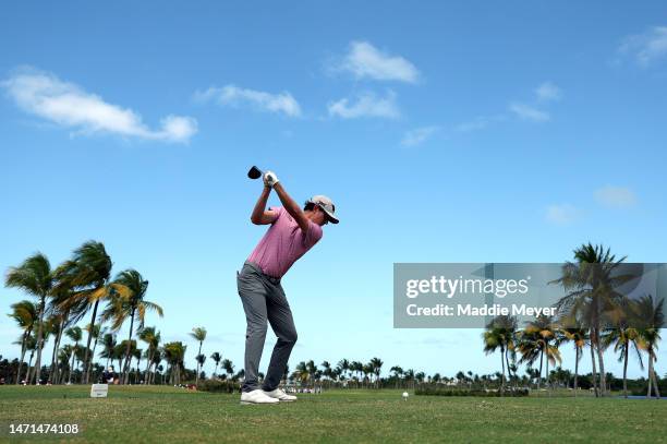 Nico Echavarria of Columbia hits his first shot on the 5th hole during the final round of the Puerto Rico Open at Grand Reserve Golf Club on March...