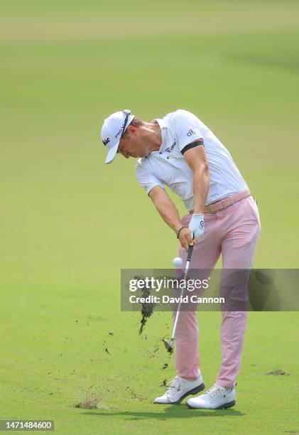 Justin Thomas of The United States plays his second shot on the first hole during the final round of the Arnold Palmer Invitational presented by...
