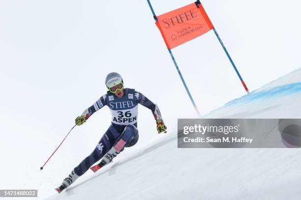 River Radamus of Team United States competes during the Audi FIS Alpine Ski World Cup Men's Super G on March 05, 2023 in Aspen, Colorado.