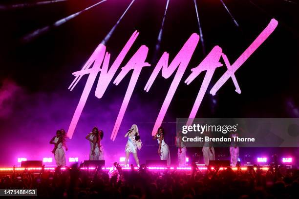 Ava Max performs during Rainbow Republic, the Sydney WorldPride closing concert on March 05, 2023 in Sydney, Australia.