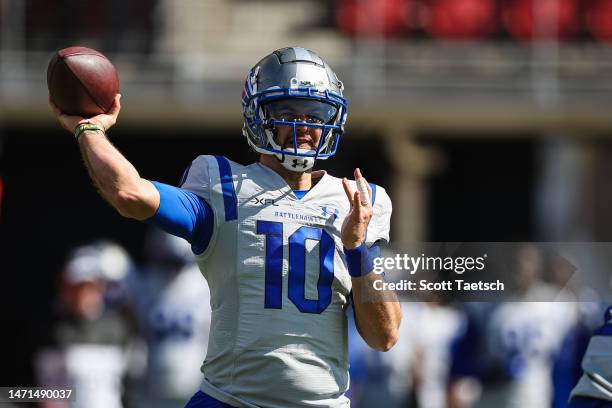 McCarron of the St Louis Battlehawks attempts a pass against the DC Defenders during the first half of the XFL game at Audi Field on March 5, 2023 in...