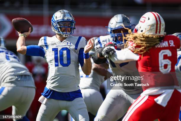 McCarron of the St Louis Battlehawks attempts a pass against the DC Defenders during the first half of the XFL game at Audi Field on March 5, 2023 in...