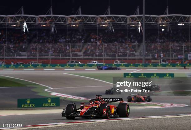 Charles Leclerc of Monaco driving the Ferrari SF-23 on track during the F1 Grand Prix of Bahrain at Bahrain International Circuit on March 05, 2023...