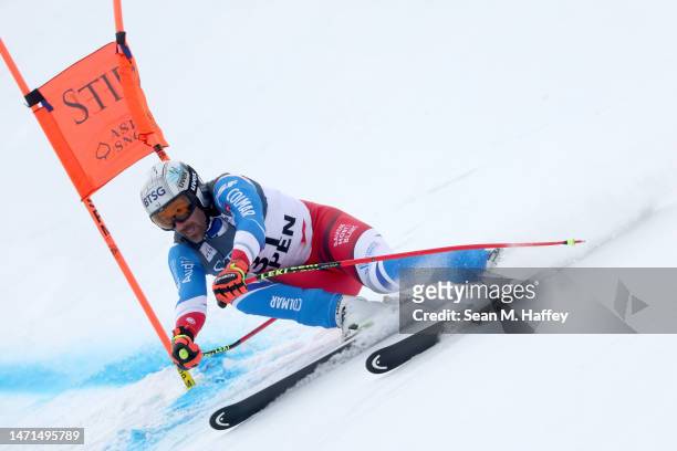Adrien Theaux of Team France competes during the Audi FIS Alpine Ski World Cup Men's Super G on March 05, 2023 in Aspen, Colorado.