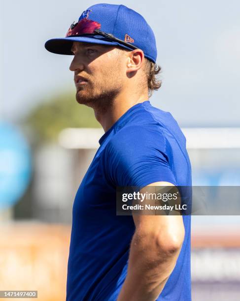 New York Mets outfielder Brandon Nimmo during a spring training workout onFeb. 24, 2023 in Port St. Lucie, FL.