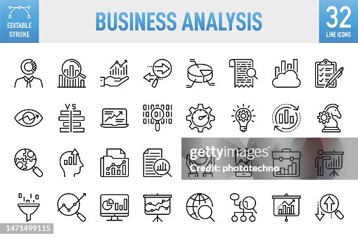 Business Analysis - Thin line vector icon set. Pixel perfect. Editable stroke. For Mobile and Web. The set contains icons: Analyzing, Data, Big Data, Research, Examining, Chart, Diagram, Expertise, Planning, Advice Business Analysis - Thin line vector icon set. Pixel perfect. Editable stroke. For Mobile and Web. The set contains icons: Analyzing, Data, Big Data, Research, Examining, Chart, Diagram, Expertise, Planning, Advice