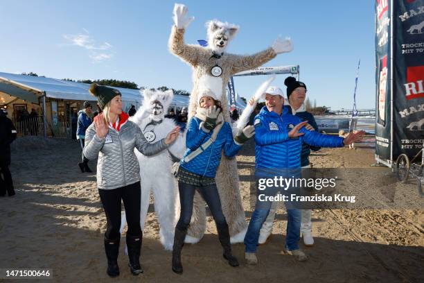 Gesine Lippert, Gerit Kling, Till Demtroeder and Wolfgang Lippert participate in the sled dog race as part of the Baltic Lights charity event on...