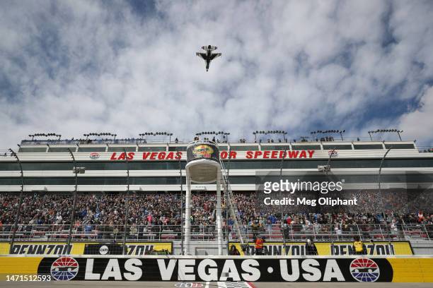The U.S. Air Force Thunderbirds perform a flyover prior to the NASCAR Cup Series Pennzoil 400 at Las Vegas Motor Speedway on March 05, 2023 in Las...