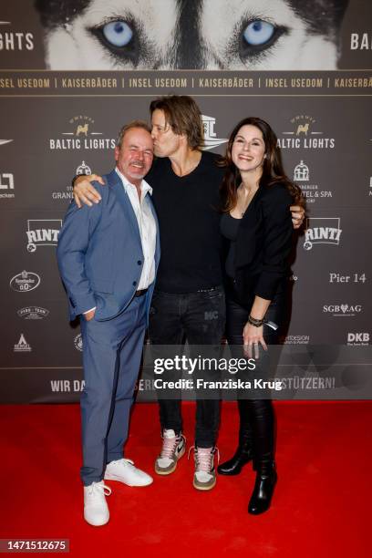 Till Demtröder, Hakim Michael Meziani and Anja Meziani during the Baltic Lights gala night event on March 4, 2023 in Heringsdorf, Germany. The annual...