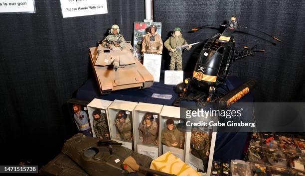 Joe action figures and accessories are displayed during the 2023 Las Vegas Diecast Super Convention and Toy Show at Ahern Hotel and Convention Center...