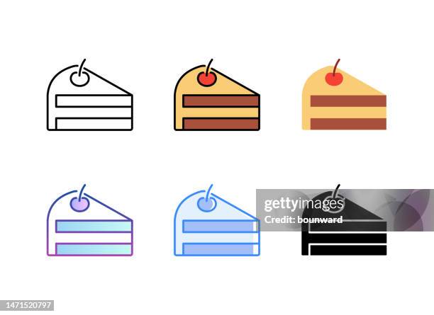 cake slice icon. 6 different styles. editable stroke. - cake logo stock illustrations