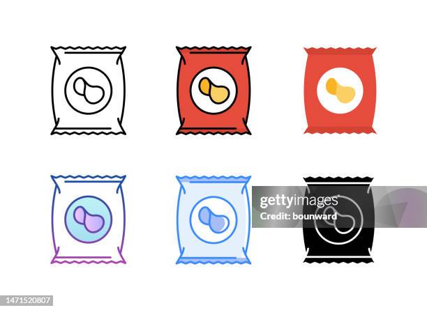 potato chips icon. 6 different styles. editable stroke. - sachet stock illustrations